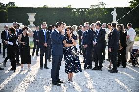 Macron Visits The Olympic Cauldron Reinstallation Site - Paris