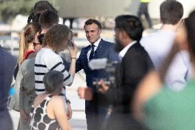 Emmanuel Macron visits the Olympic cauldron at the Tuileries - Paris