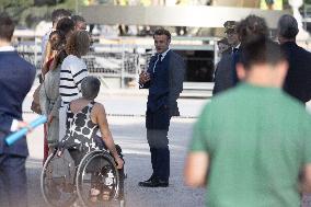 Emmanuel Macron visits the Olympic cauldron at the Tuileries - Paris