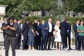 Emmanuel Macron visits the Olympic cauldron at the Tuileries - Paris