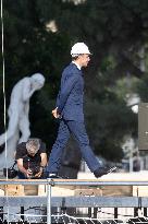 Emmanuel Macron visits the Olympic cauldron at the Tuileries - Paris