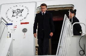 G7 Summit - President Macron Arrives In Calgary