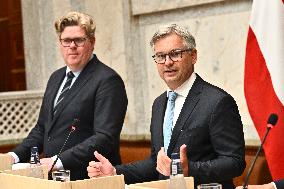 THE GOVERNMENT HOLDS A PRESS MEETING WITH EU COMMISSIONER MAGNUS BRUNNER