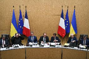President of the Rada Ruslan Stefanchuk is welcomed at National Assembly in Paris - FA