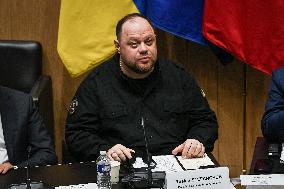 President of the Rada Ruslan Stefanchuk is welcomed at National Assembly in Paris - FA