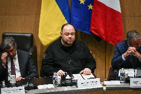 President of the Rada Ruslan Stefanchuk is welcomed at National Assembly in Paris - FA