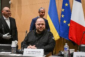 President of the Rada Ruslan Stefanchuk is welcomed at National Assembly in Paris - FA