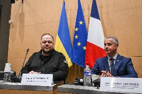 President of the Rada Ruslan Stefanchuk is welcomed at National Assembly in Paris - FA