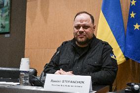 President of the Rada Ruslan Stefanchuk is welcomed at National Assembly in Paris - FA