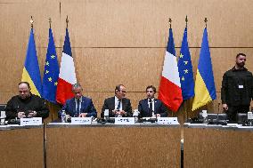 President of the Rada Ruslan Stefanchuk is welcomed at National Assembly in Paris - FA