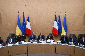 President of the Rada Ruslan Stefanchuk is welcomed at National Assembly in Paris - FA