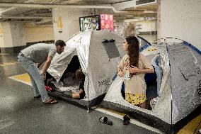 Israelis Shelter Underground Parking Lot - Tel Aviv