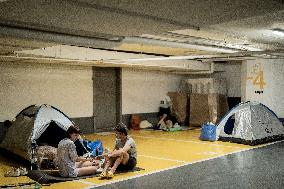 Israelis Shelter Underground Parking Lot - Tel Aviv