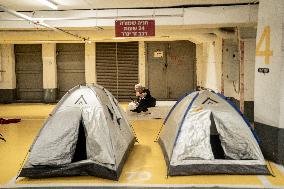 Israelis Shelter Underground Parking Lot - Tel Aviv