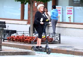 Deborra-Lee Furness Riding Her Scooter - NYC