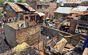 5 Residential Structures calcined After A Massive Fire In Kashmir - India