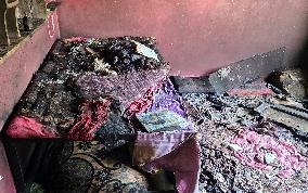 5 Residential Structures calcined After A Massive Fire In Kashmir - India