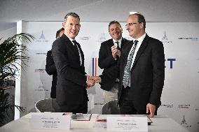President Macron at Air France-KLM and Groupe ADP Partnership Signing at Paris Air Show - Le Bourget
