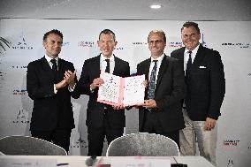 President Macron at Air France-KLM and Groupe ADP Partnership Signing at Paris Air Show - Le Bourget