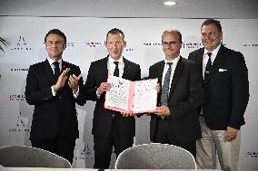 President Macron at Air France-KLM and Groupe ADP Partnership Signing at Paris Air Show - Le Bourget