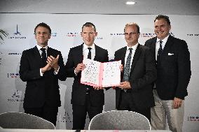 President Macron at Air France-KLM and Groupe ADP Partnership Signing at Paris Air Show - Le Bourget