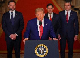 U.S. President Donald Trump delivers an address to the nation at the White House in Washington, following U.S. strikes on Iran's