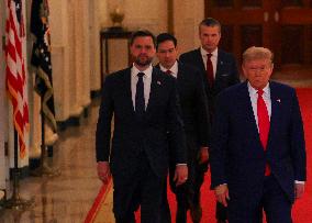 U.S. President Donald Trump delivers an address to the nation at the White House in Washington, following U.S. strikes on Iran's