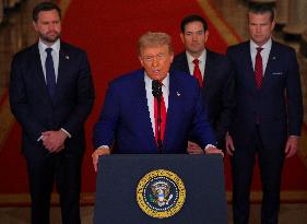 U.S. President Donald Trump delivers an address to the nation at the White House in Washington, following U.S. strikes on Iran's