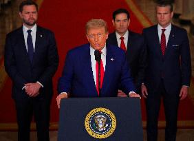 U.S. President Donald Trump delivers an address to the nation at the White House in Washington, following U.S. strikes on Iran's