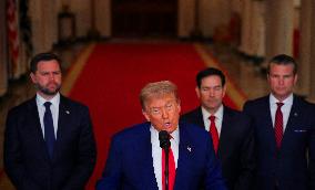 U.S. President Donald Trump delivers an address to the nation at the White House in Washington, following U.S. strikes on Iran's