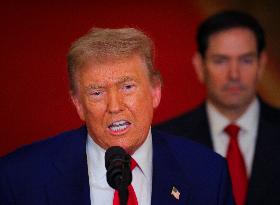 U.S. President Donald Trump delivers an address to the nation at the White House in Washington, following U.S. strikes on Iran's