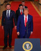 U.S. President Donald Trump delivers an address to the nation at the White House in Washington, following U.S. strikes on Iran's
