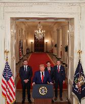 U.S. President Donald Trump delivers an address to the nation at the White House in Washington, following U.S. strikes on Iran's
