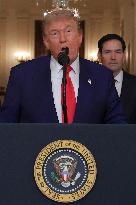 U.S. President Donald Trump delivers an address to the nation at the White House in Washington, following U.S. strikes on Iran's