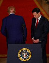 U.S. President Donald Trump delivers an address to the nation at the White House in Washington, following U.S. strikes on Iran's