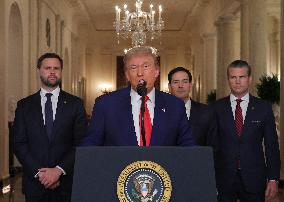 U.S. President Donald Trump delivers an address to the nation at the White House in Washington, following U.S. strikes on Iran's