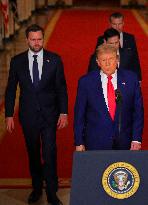 U.S. President Donald Trump delivers an address to the nation at the White House in Washington, following U.S. strikes on Iran's
