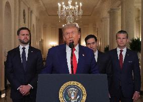 U.S. President Donald Trump delivers an address to the nation at the White House in Washington, following U.S. strikes on Iran's