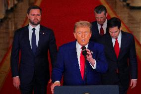 U.S. President Donald Trump delivers an address to the nation at the White House in Washington, following U.S. strikes on Iran's