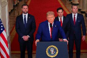 U.S. President Donald Trump delivers an address to the nation at the White House in Washington, following U.S. strikes on Iran's