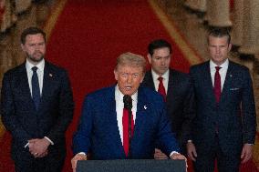 U.S. President Donald Trump delivers an address to the nation at the White House in Washington, following U.S. strikes on Iran's