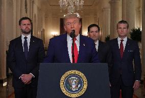 U.S. President Donald Trump delivers an address to the nation at the White House in Washington, following U.S. strikes on Iran's