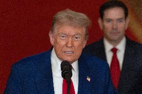 U.S. President Donald Trump delivers an address to the nation at the White House in Washington, following U.S. strikes on Iran's