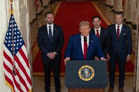 U.S. President Donald Trump delivers an address to the nation at the White House in Washington, following U.S. strikes on Iran's
