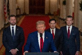 U.S. President Donald Trump delivers an address to the nation at the White House in Washington, following U.S. strikes on Iran's
