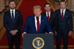 U.S. President Donald Trump delivers an address to the nation at the White House in Washington, following U.S. strikes on Iran's