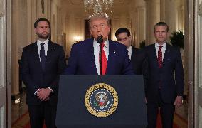U.S. President Donald Trump delivers an address to the nation at the White House in Washington, following U.S. strikes on Iran's