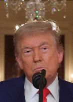 U.S. President Donald Trump delivers an address to the nation at the White House in Washington, following U.S. strikes on Iran's