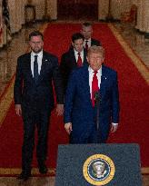 U.S. President Donald Trump delivers an address to the nation at the White House in Washington, following U.S. strikes on Iran's
