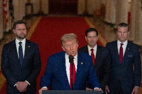 U.S. President Donald Trump delivers an address to the nation at the White House in Washington, following U.S. strikes on Iran's